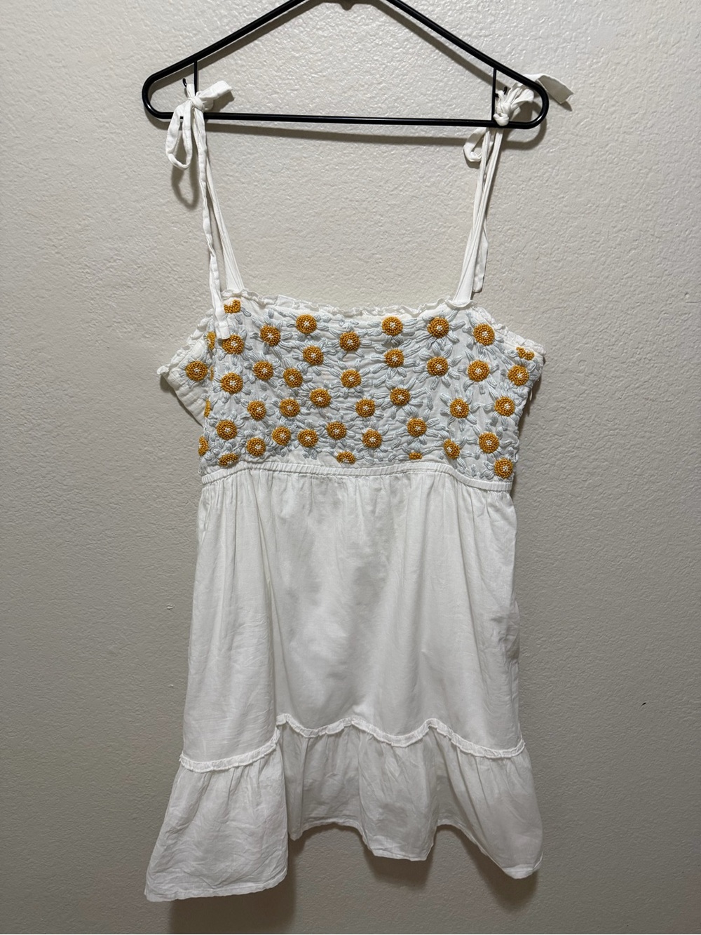 Yargıcı White Cotton Embroidered Daisy Sundress EU 42 Boho Cottagecore